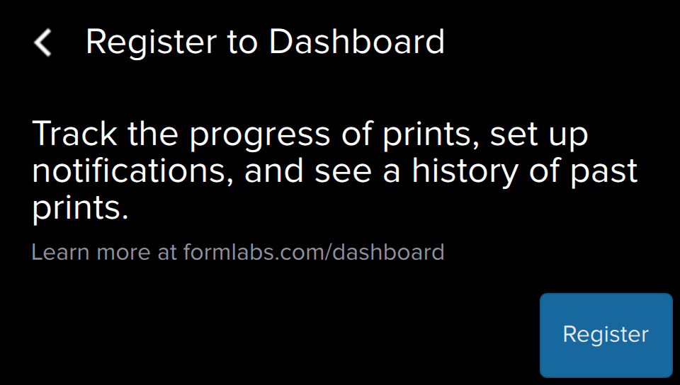 設備螢幕顯示 Register to Dashboard 與四位註冊碼