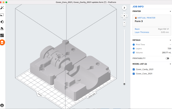 diseño de molde de inyección para impresión 3d