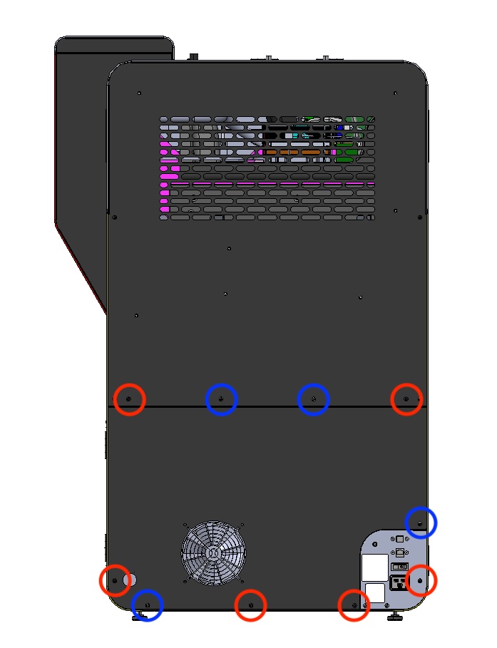 Reinstalling the screws securing the lower rear panel to a Fuse 1 generation printer