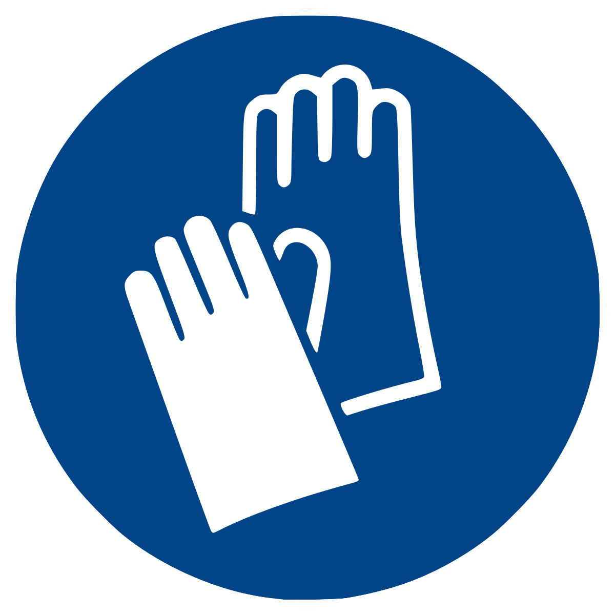 Two protective gloves, one shown in front, the other shown behind (outlined)