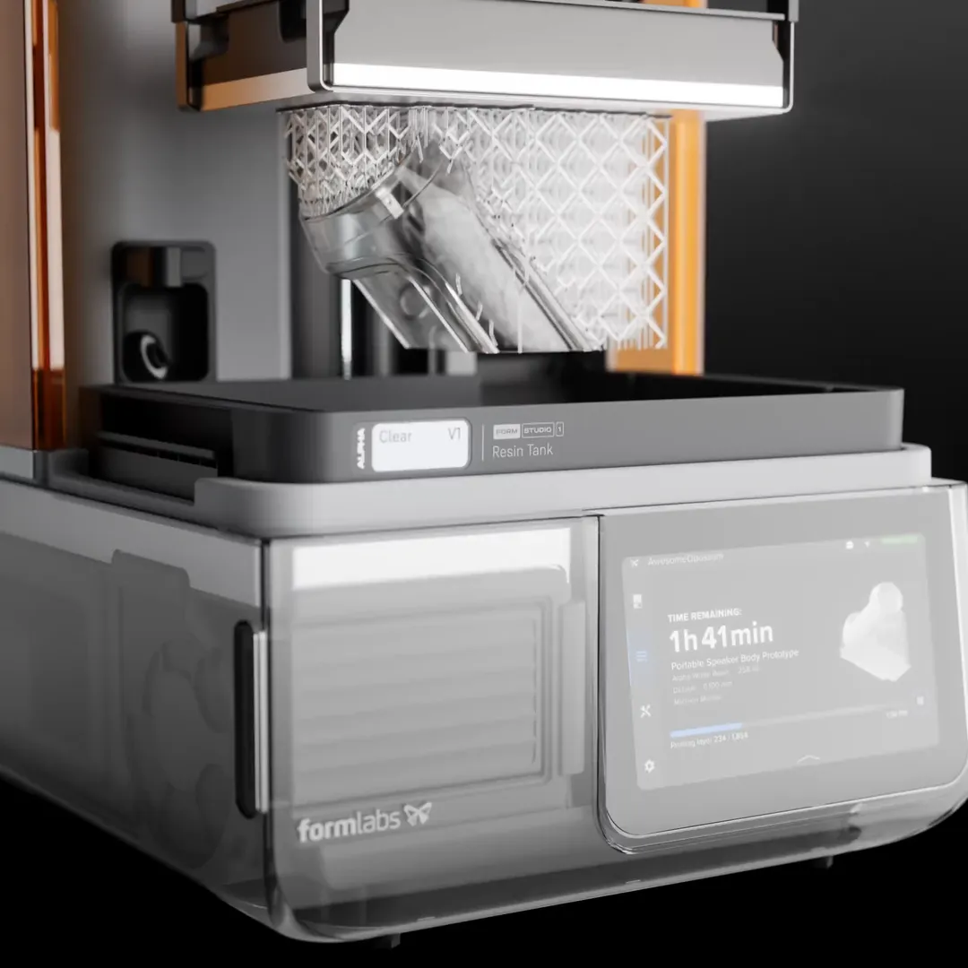 Form Studio 1 printing from its resin tank