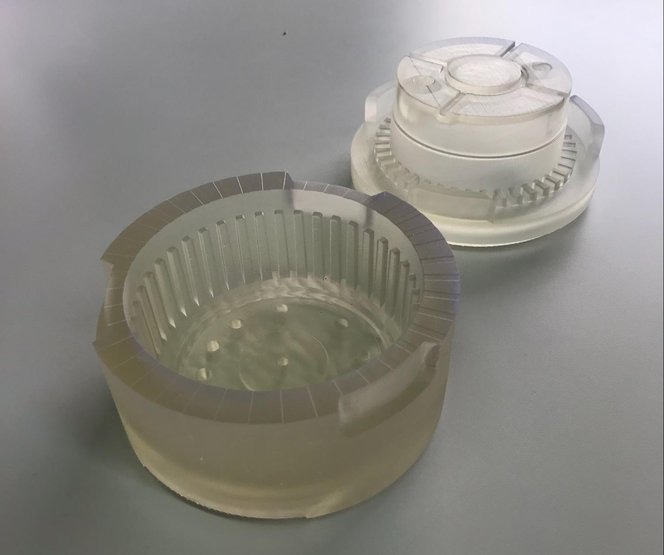 Printed mold in Clear Resin for wax injection.